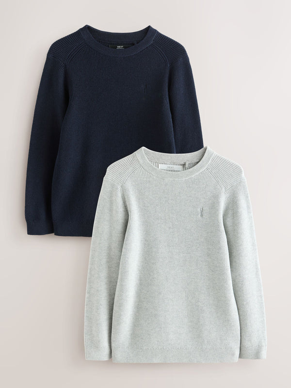Grey/Navy Blue Knitted Crew Neck Jumpers 2 Pack (3-16yrs)
