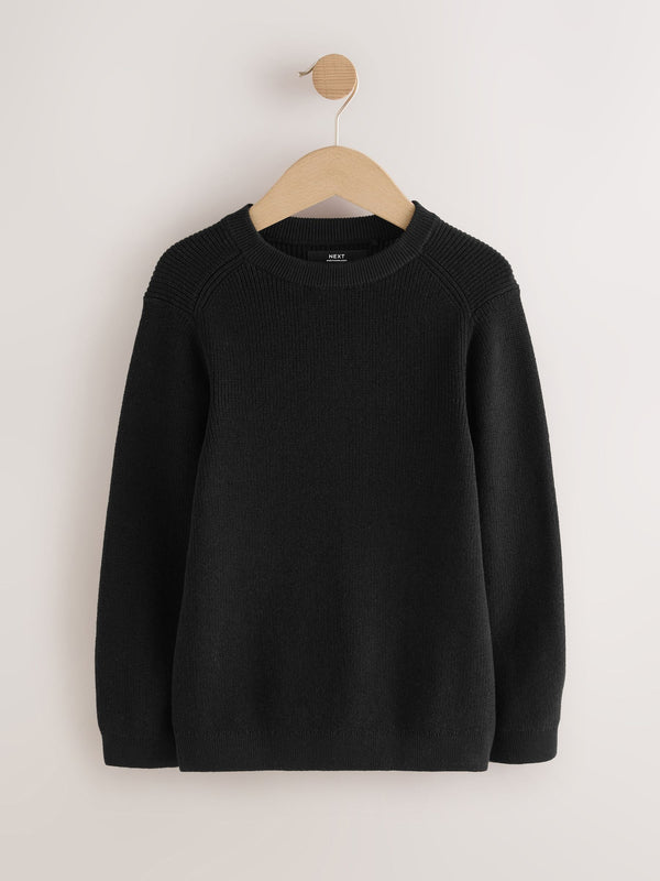 Black Without Stag Cotton Crew Neck Knitted Jumper (3-16yrs)
