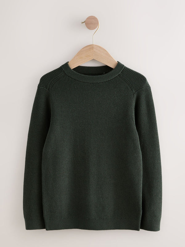 Dark Green Without Stag Cotton Crew Neck Knitted Jumper (3-16yrs)