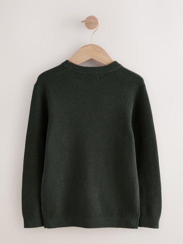 Dark Green Without Stag Cotton Crew Neck Knitted Jumper (3-16yrs)