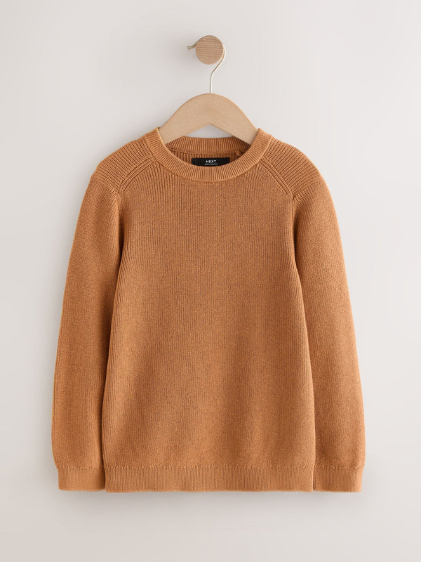 Tan Brown Without Stag Cotton Crew Neck Knitted Jumper (3-16yrs)