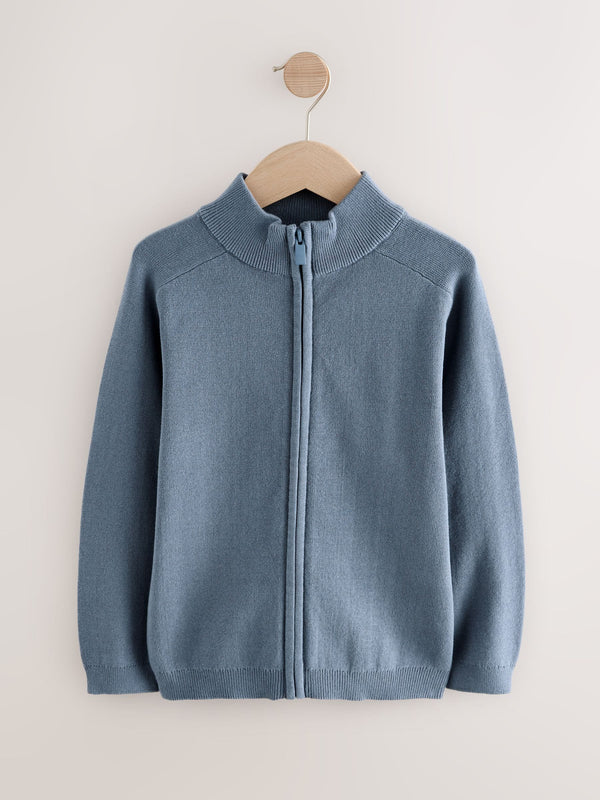 Blue Zip Through Knitted Cardigan (3-16yrs)