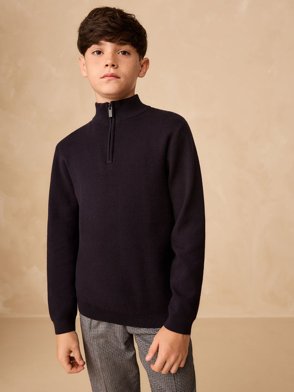 Navy Blue Quarter Zip Jumper (3-16yrs)
