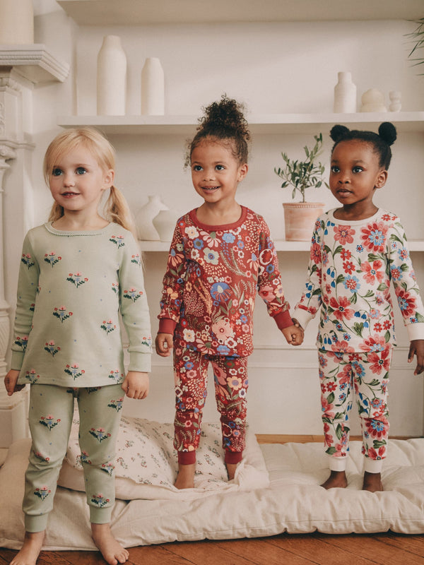 Red/Green Floral Snuggle Pyjamas 3 Pack (9mths-10yrs)