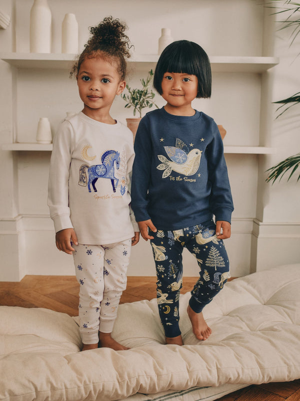 Navy / Cream Horse Christmas Snuggle Pyjamas 2 Pack (9mths-12yrs)