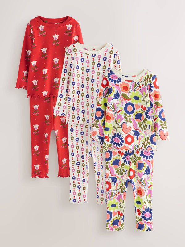 Red/Ecru Floral Snuggle Pyjamas 3 Pack (9mths-10yrs)