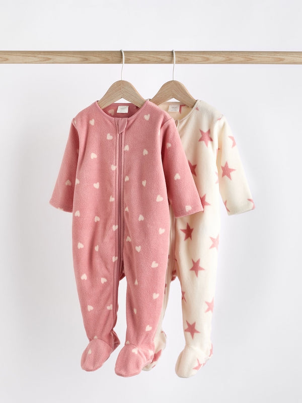 Pink fleece 2 pack sleepsuits (immediate)