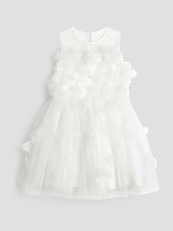 River Island White 3D Floral Print Tulle Dress