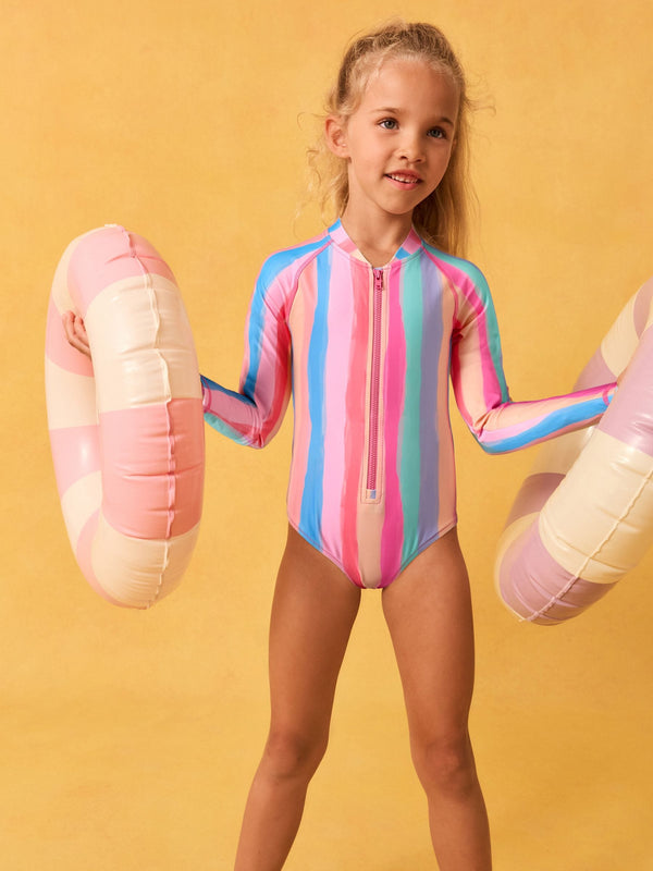 Rainbow Stripe Long Sleeved Sunsafe Swimsuit (3-16yrs)