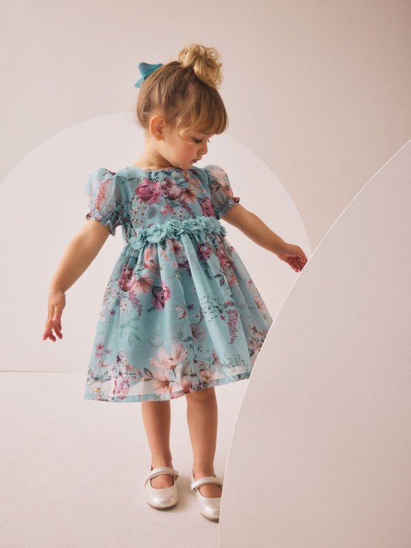Blue Flower Print Corsage Dress (3mths-8yrs)
