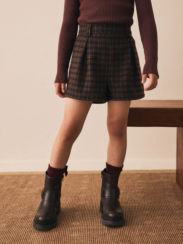 Brown Check Pleat Front Shorts (3-16yrs)