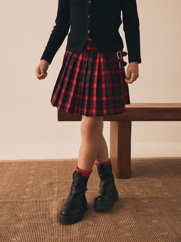Red Check Pleated Skirt (3-16yrs)