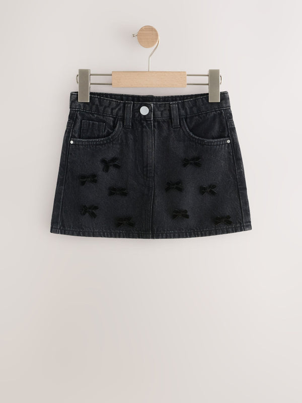 Charcoal Grey Denim Bow Embellished Skirt (3-16yrs)