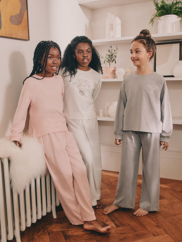 Pink/Ecru/Grey Wide Leg Pyjamas 3 Pack (3-16yrs)