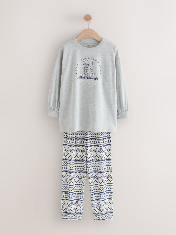 Blue/Grey Bear Print Fairisle Pyjamas (3-16yrs)
