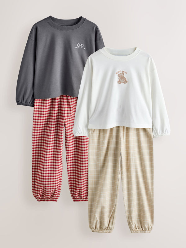 Neutral Bear Check Woven Bottom Pyjamas 2 Pack (3-16yrs)