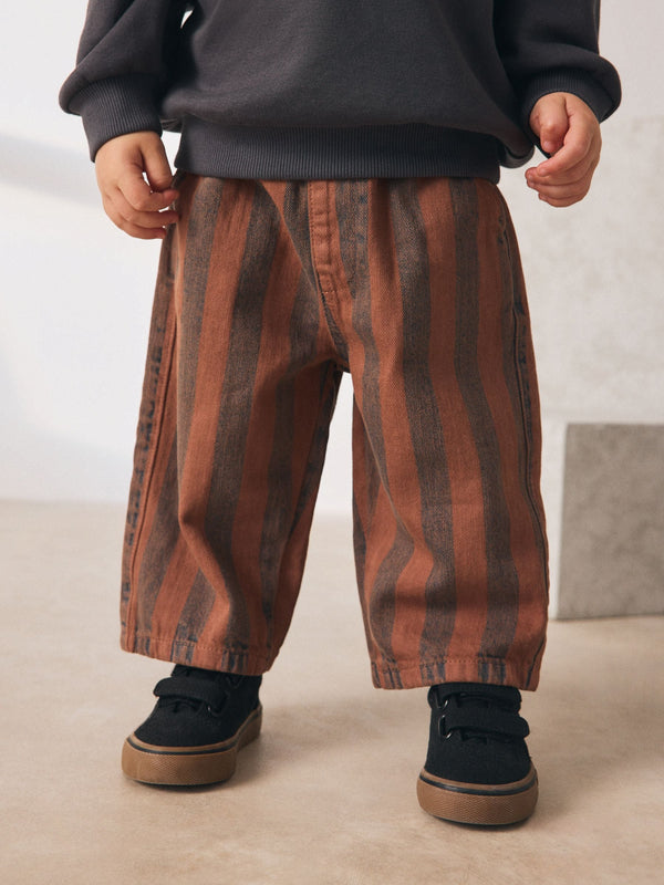 Rust Brown Stripe Pull On Wide Trousers (3mths-7yrs)
