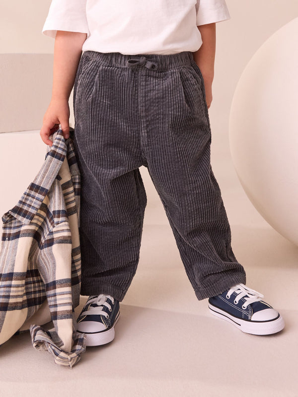 Charcoal Grey Textured Corduroy Pull On Trousers (3mths-7yrs)