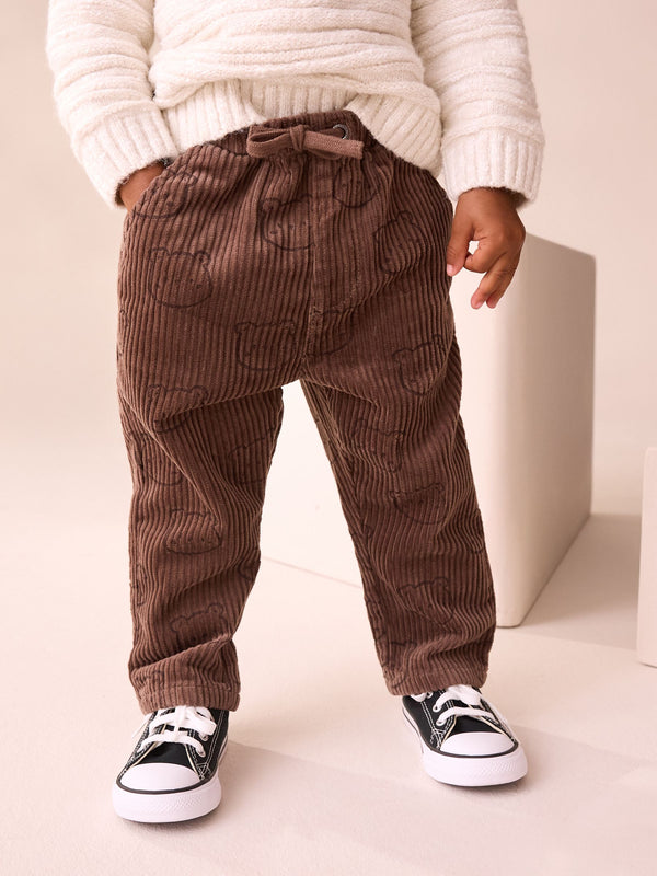 Brown Bear Print Corduroy Pull On Trousers (3mths-7yrs)