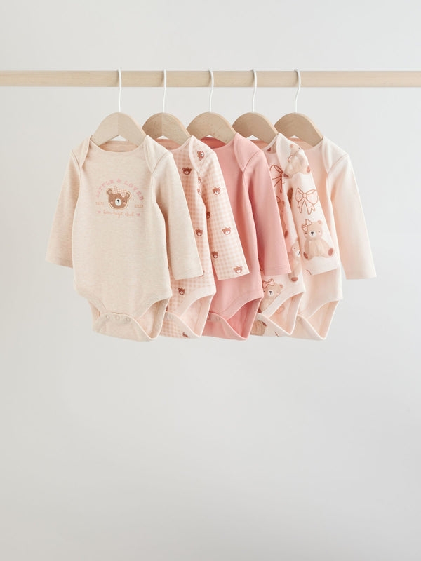 Neutral Bear Long Sleeve Baby Bodysuits 5 Pack