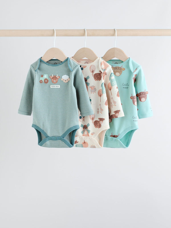 Blue Hamish Long Sleeve Bodysuits 3 Pack