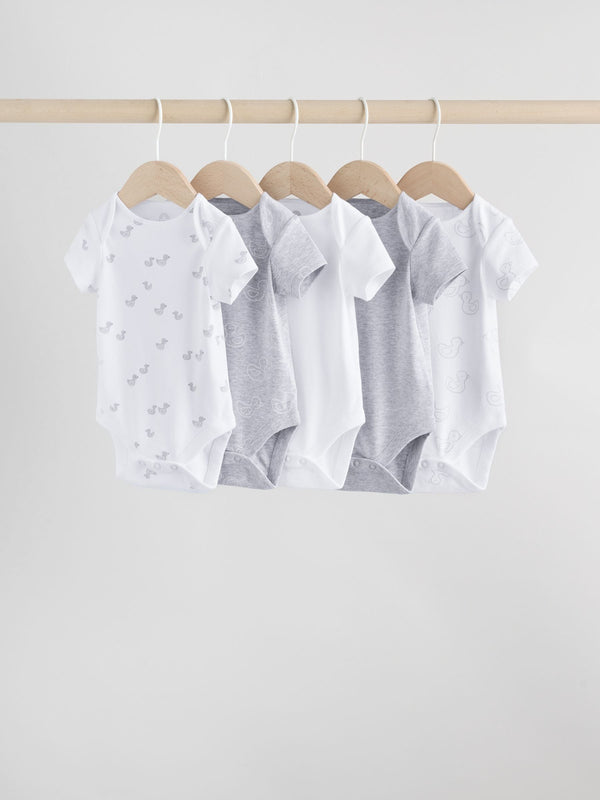 Grey Baby Short Sleeved Bodysuits 5 Pack