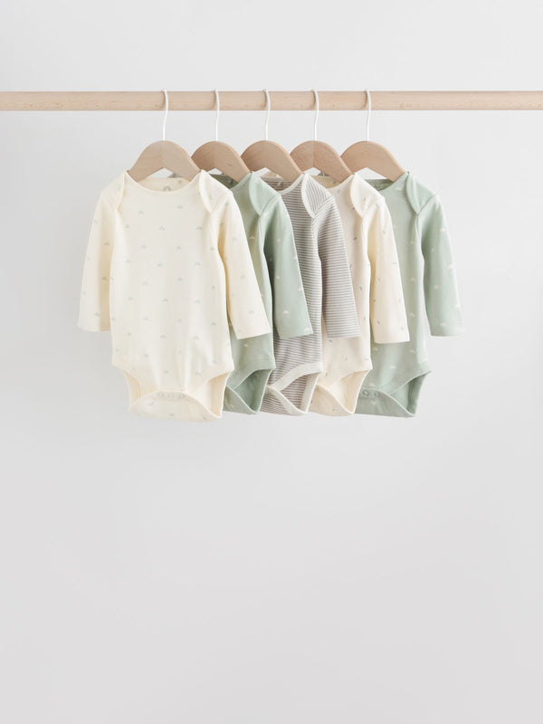 Sage Green Baby Long Sleeve Bodysuits 5 Pack