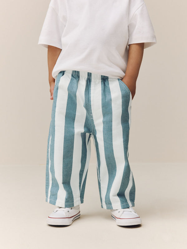 Blue/White Stripe Pull On Wide Trousers (3mths-7yrs)