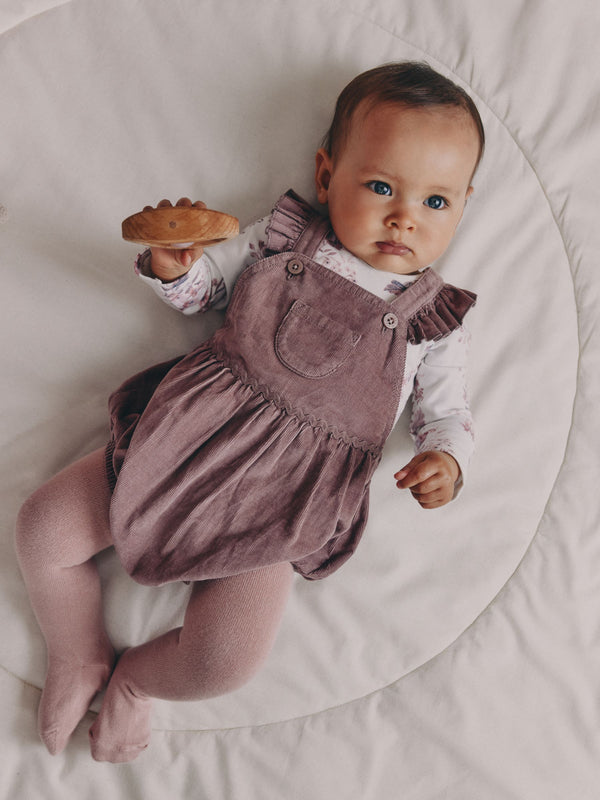 Purple/ White Cord Baby Romper and Long Sleeve Bodysuit and Tights 3 Piece Set (0mths-2yrs)