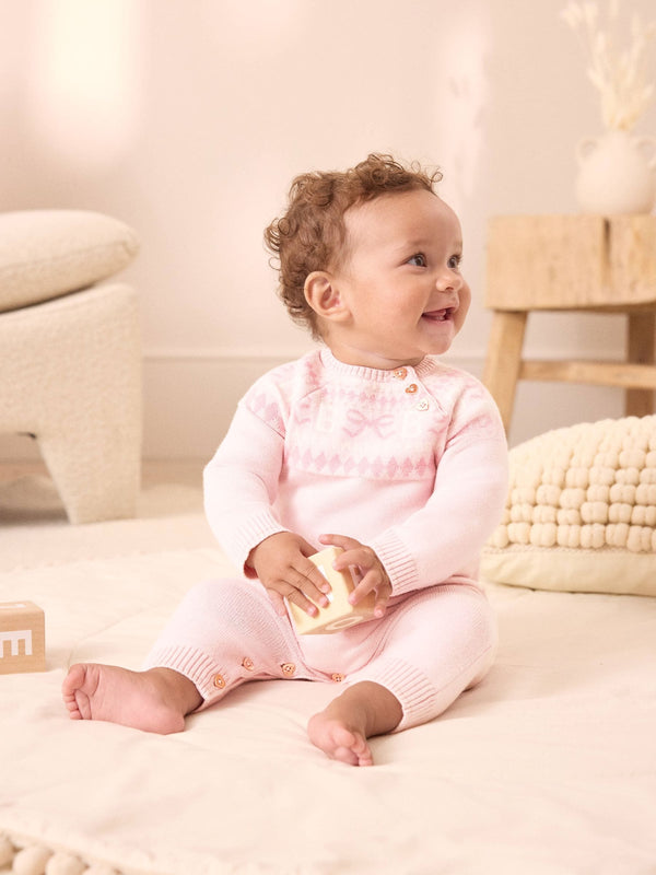 Baker by Ted Baker Pink Knitted Fairisle Pattern Romper