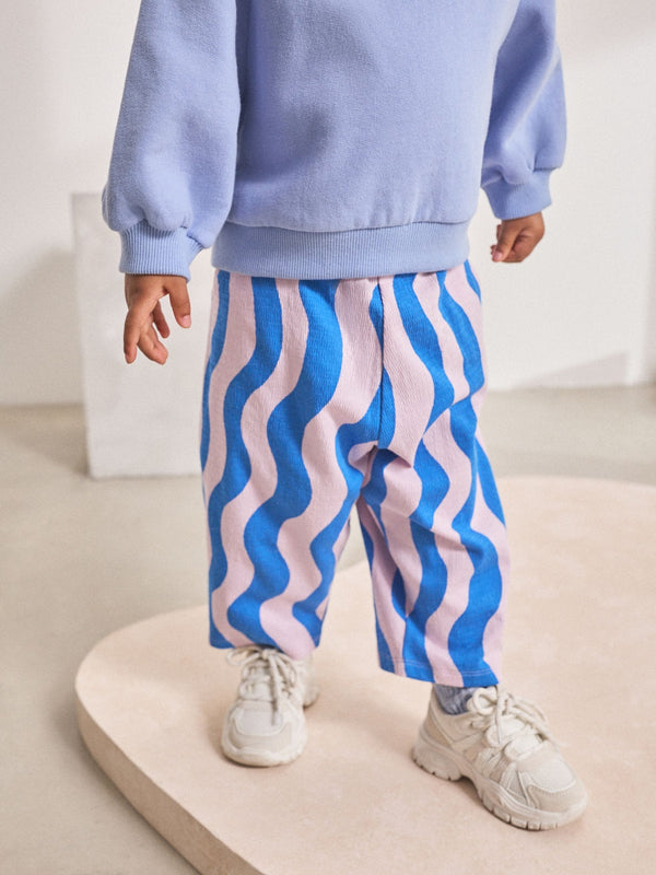 Blue/Lilac Wave Stripe Textured Barrel Leg Trousers (3mths-7yrs)
