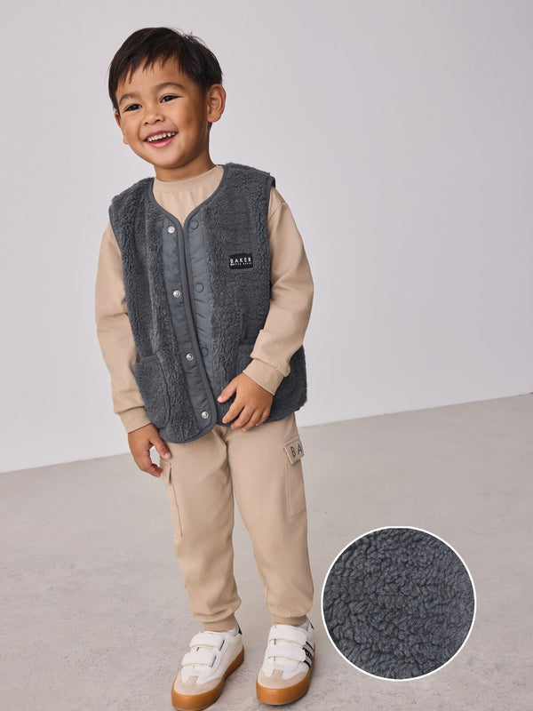 Baker by Ted Baker 3 Piece Stone Borg Gilet, Sweatshirt and Joggers Set