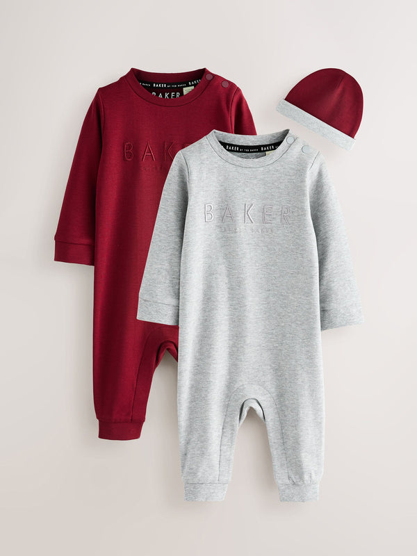 Baker by Ted Baker Burgundy Red/Grey Romper and Reversible Hat
