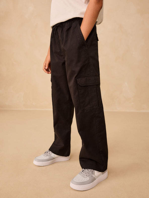 Black Wide Fit Woven Cargo Trousers (3-16yrs)
