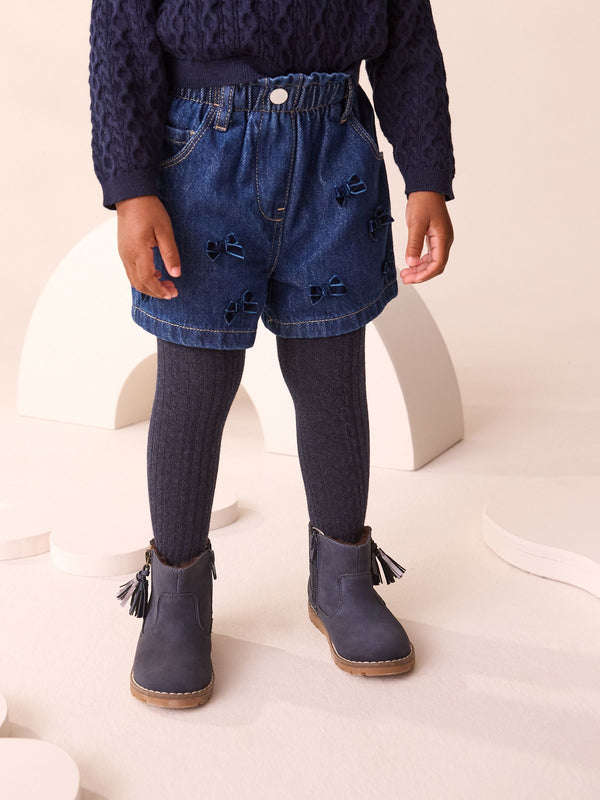 Blue Denim Denim Bow Shorts and Tights (3mths-7yrs)