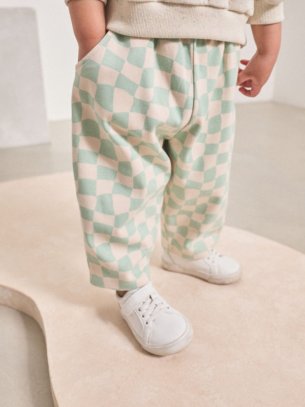 Mint Green Checkerboard Textured Barrel Leg Trousers (3mths-7yrs)