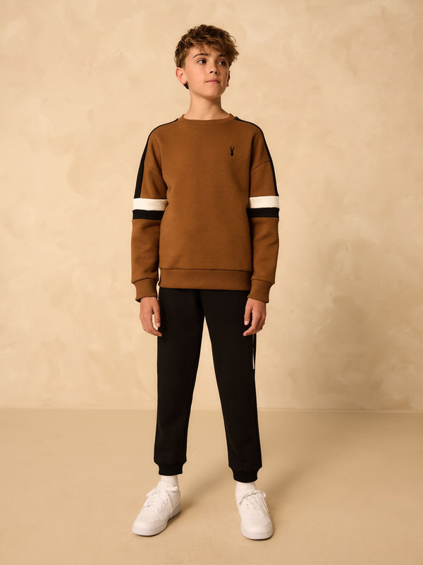 Tan Brown Colourblock Crew Set (3-16yrs)