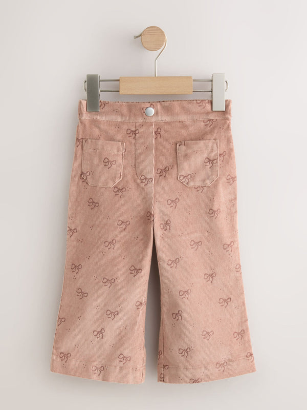Brown Bow Print Cord Flare Trousers (3mths-7yrs)