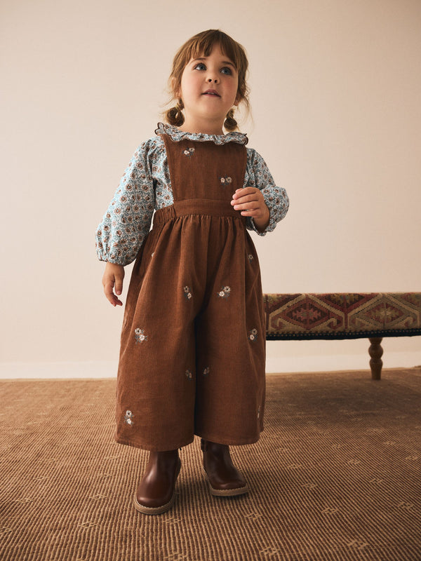 Chocolate Brown Cord Dungarees & Blouse Set (3mths-7yrs)