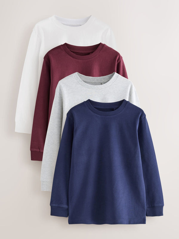 Berry/Navy/Grey/White Plain Long Sleeve Cosy T-Shirts 4 Pack (3-16yrs)