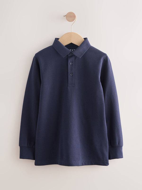 Navy Blue Long Sleeve Polo Shirt (3-16yrs)