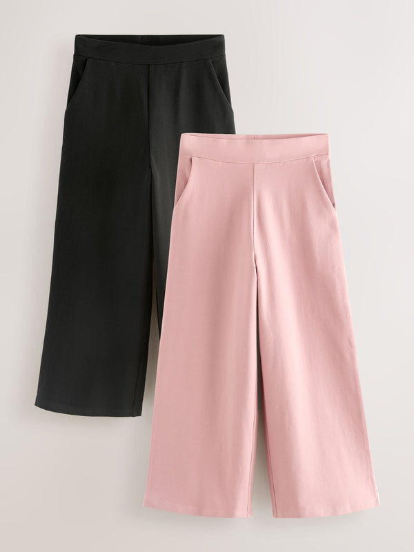 Black/Pink 2 Pack Wide Leg Jersey Trousers (3-16yrs)