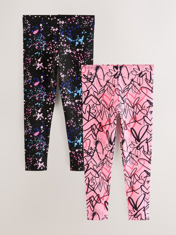 Pink/Black Heart Splat Leggings 2 Pack (3-16yrs)