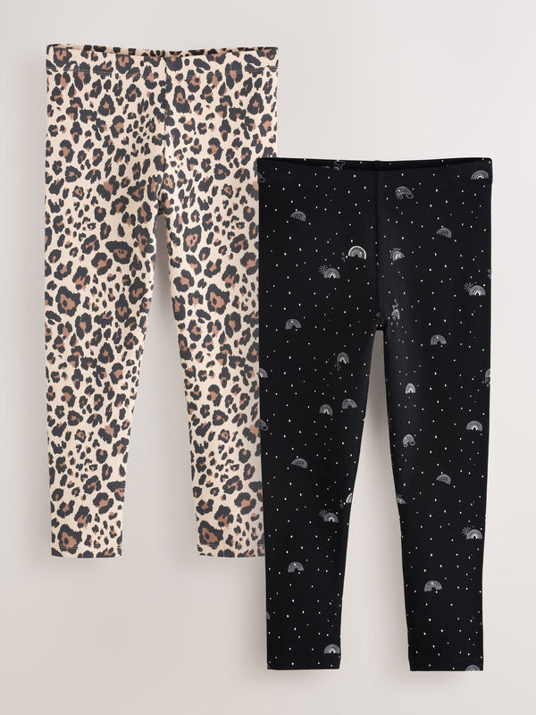 Black Rainbow/Animal Leggings 2 Pack (3-16yrs)
