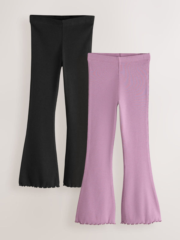 Black and Purple 2 Pack Rib Flare Leggings (3-16yrs)