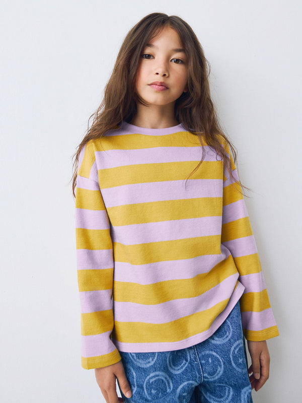 Purple/Ochre Stripe Textured Long Sleeve Top (3-16yrs)