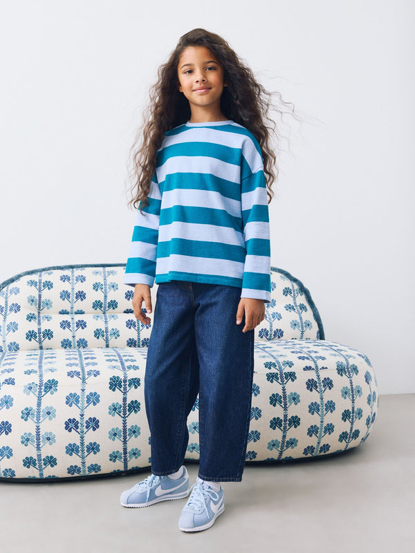 Blue Stripe Textured Long Sleeve Top (3-16yrs)
