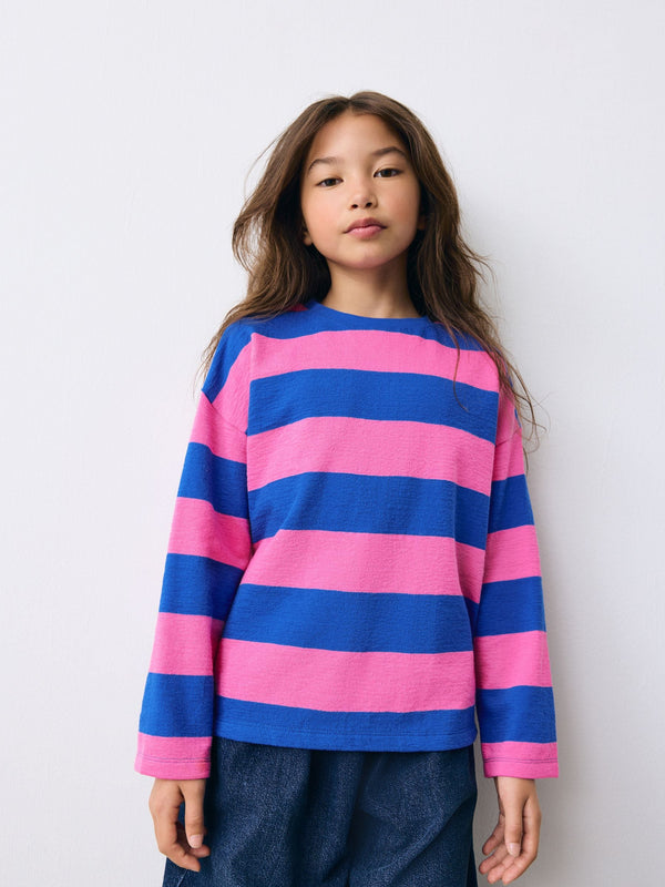 Pink/Blue Stripe Textured Long Sleeve Top (3-16yrs)