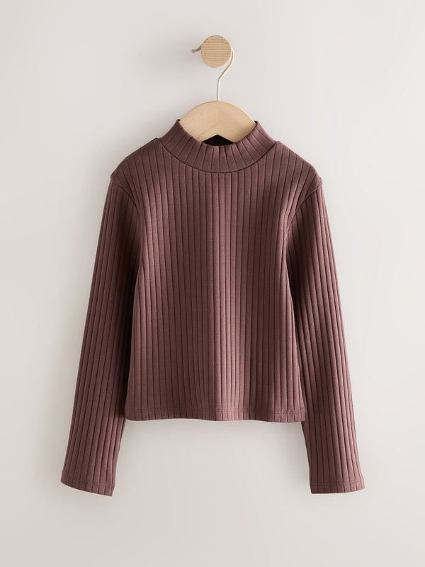 Chocolate Brown High Neck Long Sleeve Top (3-16yrs)