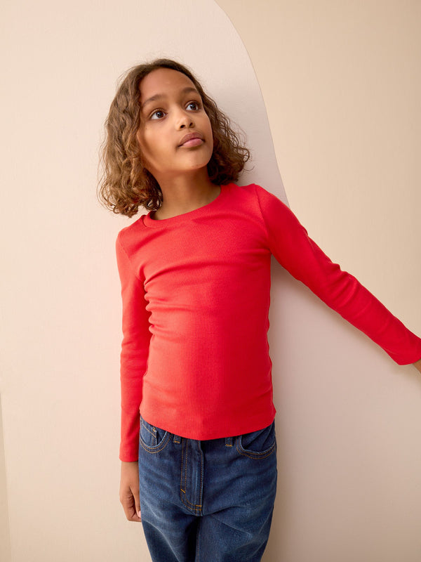 Red Long Sleeve Ribbed Top (3-16yrs)